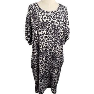 Rae Mode 3X T Shirt Dress Gray Leopard Print Short Sleeve Soft Stretchy Plus Sz